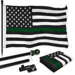 Load image into Gallery viewer, Combo Pack Flag Pole 6 FT Black Tangle Free and Thin Green Line Flag 3x5 FT