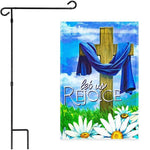 Load image into Gallery viewer, G128 Combo Pack: Garden Flag Stand Black 36x16 Inch &amp; Garden Flag Let Us Rejoice Easter Cross 12x18 Inch