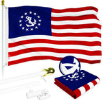 Load image into Gallery viewer, G128 Combo Pack: 5 Ft Tangle Free Aluminum Spinning Flagpole (White) &amp; American USA Yacht Ensign Flag 2.5x4 Ft, ToughWeave Series Embroidered 300D Polyester  Pole with Flag Included