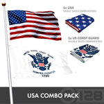 Load image into Gallery viewer, G128 Combo Pack: American USA Flag ToughWeave Series 3x5 Ft Single Sided &amp; US Coast Guard Flag Double Sided 3x5 Ft Double ToughWeave Series  Both Embroidered Polyester, Brass Grommets