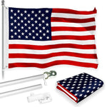 Load image into Gallery viewer, G128 Combo Pack: 6 Feet Tangle Free Spinning Flagpole (Silver) USA American Flag 3x5 ft Printed 150D Brass Grommets (Flag Included) Aluminum Flag Pole