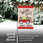 Load image into Gallery viewer, G128 Combo Pack: Garden Flag Stand Black 36 in x 16 in &amp; Garden Flag Winter Decoration Warm and Fuzzy Holiday Wishes Wagon with Gifts 12x18 DoubleSided Burlap Fabric