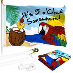 Load image into Gallery viewer, G128 Combo Pack: Flag Pole 6 FT White Tangle Free &amp; It's 5 O'Clock Somewhere Flag 3x5 FT Printed 150D Polyester