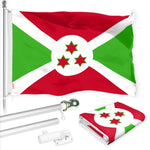 Load image into Gallery viewer, G128 Combo Pack: 6 Ft Tangle Free Aluminum Spinning Flagpole (Silver) &amp; Burundi Umurundi Flag 3x5 Ft, LiteWeave Pro Series Printed 150D Polyester  Pole with Flag Included