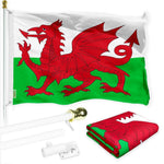 Load image into Gallery viewer, G128 Combo Pack: 6 Ft Tangle Free Spinning Flagpole (White) &amp; Wales Flag 3x5 Ft Printed 150D Polyester, Brass Grommets (Flag Included) Aluminum Flag Pole