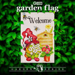 Load image into Gallery viewer, Garden Flag Welcome Gnome with Flowers 12x18 Blockout Fabric
