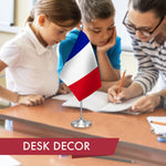 Load image into Gallery viewer, G128 France French Deluxe Desk Flag Set  8.5x5.5 In  Printed 300D Polyester, with Silver Dome and Base, 15 Metal Pole, Decorations For Office, Home and Festival Events Celebration