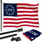 Load image into Gallery viewer, G128 Combo Pack: 6 Ft Tangle Free Aluminum Spinning Flagpole (Black) &amp; Betsy Ross 1776 Flag 3x5 Ft, LiteWeave Pro Series Printed 150D Polyester  Pole with Flag Included