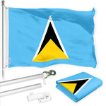 Load image into Gallery viewer, G128 Combo Pack: 6 Ft Tangle Free Aluminum Spinning Flagpole (Silver) &amp; Saint Lucia Saint Lucian Flag 3x5 Ft, LiteWeave Pro Series Printed 150D Polyester  Pole with Flag Included