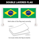 Load image into Gallery viewer, G128 2 Pack: Brazil Brazilian Car Flag  11x17 In  Double LiteWeave Pro Series Double Sided Printed 150D Polyester  Flagpole Included  Perfect for Festival Celebrations, Parades