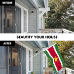 Load image into Gallery viewer, G128 Combo Pack: 6 Ft Tangle Free Aluminum Spinning Flagpole (White) &amp; Suriname Surinamese Flag 3x5 Ft, LiteWeave Pro Series Printed 150D Polyester  Pole with Flag Included