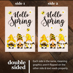 Load image into Gallery viewer, G128 Garden Flag Hello Spring Three Bee Gnomes 12x18 Burlap Fabric