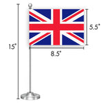 Load image into Gallery viewer, G128 United Kingdom UK Deluxe Desk Flag Set  8.5x5.5 In  Printed 300D Polyester, with Silver Dome and Base, 15 Metal Pole, Decorations For Office, Home and Festival Events Celebration