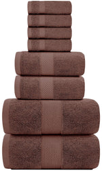 Load image into Gallery viewer, Luxury Brown Bath Towel 8 Piece Set Combed Cotton Hotel Quality Brown Towels Set