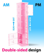 Load image into Gallery viewer, Extra Large Pill Organizer Pink XXL Vitamin Holder for Weekly Supplements Double Sided Pill Box 7 Day with Big AM PM Compartments Huge Daily Medicine Dispenser 2 Times a Day Reliable and Easy to Use