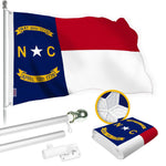 Load image into Gallery viewer, G128 Combo Pack: 6 Ft Tangle Free Spinning Flagpole (Silver) &amp; North Carolina Flag 3x5 Ft Embroidered 220GSM Spun Polyester, Brass Grommets (Flag Included) Aluminum Flag Pole