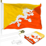 Load image into Gallery viewer, G128 Combo Pack: 6 Ft Tangle Free Spinning Flagpole (White) &amp; Bhutan Flag 3x5 Ft Printed 150D Polyester, Brass Grommets (Flag Included) Aluminum Flag Pole