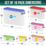 Load image into Gallery viewer, 16 Pack Assorted Sizes Plastic Mesh Zipper Pouches for Storage Organize Board Games Puzzles Documents Bills School and Office Supplies Travel Makeup Multisize Mesh Zipper Pouch