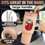 Load image into Gallery viewer, 46 Oz Glass Tumbler with Straw and Lid   Peach Glass Water Bottle with Natural Bamboo Lid 2 Slim and Boba Straws Silicone Sleeve Dishwasher Safe Car Holder Friendly Ergonomic Grip Easy Visibility
