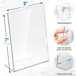 Load image into Gallery viewer, 5 Pack Acrylic Sign Holders 5x7 inch Plastic Stands for Display 5 X 7 Acrylic Sign Holder with Vertical Slanted Back Clear Plastic Sign Holder Paper Display Table Stand Flyer Document Paper