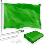Load image into Gallery viewer, G128 Combo Pack: 5 Ft Tangle Free Aluminum Spinning Flagpole (Silver) &amp; Solid Lime Green Color Flag 2.5x4 Ft, LiteWeave Pro Series Printed 150D Polyester  Pole with Flag Included