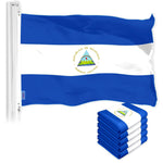 Load image into Gallery viewer, G128 5 Pack: Nicaragua Nicaraguan Flag  3x5 Ft  LiteWeave Pro Series Printed 150D Poly  Country Flag, Indoor/Outdoor, Vibrant Colors, Brass Grommets, Thicker and More Durable Than 100D 75D Poly