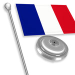 Load image into Gallery viewer, G128 France French Deluxe Desk Flag Set  8.5x5.5 In  Printed 300D Polyester, with Silver Dome and Base, 15 Metal Pole, Decorations For Office, Home and Festival Events Celebration