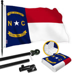 Load image into Gallery viewer, G128 Combo Pack: 5 Ft Tangle Free Spinning Flagpole (Black) &amp; North Carolina Flag 2.5x4 Ft Embroidered 220GSM Spun Polyester, Brass Grommets (Flag Included) Aluminum Flag Pole