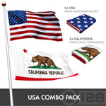 Load image into Gallery viewer, G128 COMBO PACK: American Flag Single Sided 3x5 Ft &amp; California State Flag Double Sided 3x5 Ft, Both Embroidered Polyester
