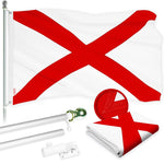 Load image into Gallery viewer, G128 Combo Pack: 6 Ft Tangle Free Aluminum Spinning Flagpole (Silver) &amp; Alabama AL State Flag 3x5 Ft, ToughWeave Series Embroidered 300D Polyester  Pole with Flag Included