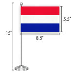 Load image into Gallery viewer, G128 Netherlands Dutch Deluxe Desk Flag Set  8.5x5.5 In  Printed 300D Polyester, with Silver Dome and Base, 15 Metal Pole, Decorations For Office, Home and Festival Events Celebration