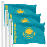 Load image into Gallery viewer, G128 3 Pack: Kazakhstan Kazakhstani Flag  3x5 Ft  LiteWeave Pro Printed 150D Polyester  Country Flag, Indoor/Outdoor, Vibrant Colors, Brass Grommets, Thicker and More Durable Than 100D 75D Poly