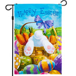 Load image into Gallery viewer, G128  Happy Easter Carrots Colorful Eggs with Bunny in Basket Garden Flag  12x18 Inch  Printed 150D Polyester  Rustic Holiday Seasonal Outdoor Flag