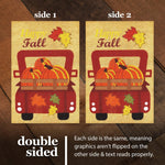 Load image into Gallery viewer, G128 Combo Pack: Garden Flag Stand Black 36 in x 16 in &amp; Garden Flag Fall Decoration Pumpkins in Truck Bed 12x18 DoubleSided Burlap Fabric