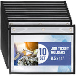 Load image into Gallery viewer, 10 Pack Horizontal Job Ticket Holders 8.5x11 in 3 Hole Black Dry Erase Clear