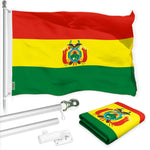 Load image into Gallery viewer, G128 Combo Pack: 6 Ft Tangle Free Spinning Flagpole (Silver) &amp; Bolivia Flag 3x5 Ft Printed 150D Polyester, Brass Grommets (Flag Included) Aluminum Flag Pole
