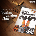 Load image into Gallery viewer, G128 Garden Flag Happy Halloween Witch Feet and Spooky Pumpkins  12x18 Inch  Printed Burlap Polyester  Halloween Fall Decoration