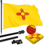 Load image into Gallery viewer, G128 Combo Pack: 5 Ft Tangle Free Spinning Flagpole (Black) &amp; New Mexico Flag 2.5x4 Ft Embroidered 220GSM Spun Polyester, Brass Grommets (Flag Included) Aluminum Flag Pole