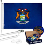 Load image into Gallery viewer, G128  6 Feet Tangle Free Spinning Flagpole (Silver) Michigan Double Sided Brass Grommets Embroidered 3x5 ft (Flag Included) Aluminum Flag Pole