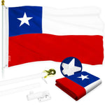 Load image into Gallery viewer, G128 Combo Pack: 6 Ft Tangle Free Aluminum Spinning Flagpole (White) &amp; Chile Chilean Flag 3x5 Ft, ToughWeave Series Embroidered 300D Polyester  Pole with Flag Included