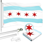 Load image into Gallery viewer, G128 Combo Pack: Flag Pole 5 Ft Silver Tangle Free &amp; Chicago Flag 2.5x4 Ft Embroidered 300D Polyester