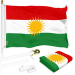 Load image into Gallery viewer, G128 Combo Pack: 6 Ft Tangle Free Aluminum Spinning Flagpole (White) &amp; Kurdistan Region Flag 3x5 Ft, LiteWeave Pro Series Printed 150D Polyester  Pole with Flag Included