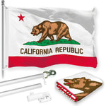 Load image into Gallery viewer, G128 Combo Pack: 6 Feet Tangle Free Spinning Flagpole (Silver) California CA State Flag 3x5 ft Printed 150D Brass Grommets (Flag Included) Aluminum Flag Pole