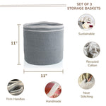 Load image into Gallery viewer, Recycled Cotton Rope Storage Cube Basket Plant Basket Multi Purpose Woven Cube Storage Organizer Shelves Closet Storage Bins Nursery Kids Room Organizer 11 Inch Set of 3 Gray
