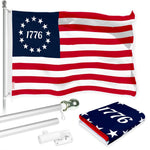 Load image into Gallery viewer, G128 Combo Pack: 6 Ft Tangle Free Aluminum Spinning Flagpole (Silver) &amp; Betsy Ross 1776 Flag 3x5 Ft, LiteWeave Pro Series Printed 150D Polyester  Pole with Flag Included