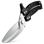Load image into Gallery viewer, 4 in 1 Multi Use Kitchen Shears for Food Heavy Duty Sharp Seafood Fish Turkey Chicken Shears with Non Slip Metal Handle Micro Serrated Blades Spring Loaded Safety Lock Bone Scissors Black