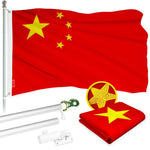 Load image into Gallery viewer, 6 Feet Tangle Free Spinning Flagpole (Silver) China Flag Brass Grommets Embroidered 3x5 ft (Flag Included) Aluminum Flag Pole