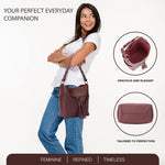 Load image into Gallery viewer, Wine Red Bucket Tote Large Genuine Leather Shoulder Bag for Women with Velvet Lining Dust Bag