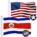 Load image into Gallery viewer, G128 Combo Pack: American USA Flag 3x5 Ft &amp; Costa Rica Costa Rican Flag 3x5 Ft  Both ToughWeave Series Embroidered 300D Polyester, Embroidered Design, Indoor/Outdoor, Brass Grommets