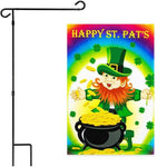 Load image into Gallery viewer, G128 Combo Pack: Garden Flag Stand Black 36x16 Inch &amp; Garden Flag Happy St. Patrick's Day Leprechaun with Pot of Gold 12x18 Inch